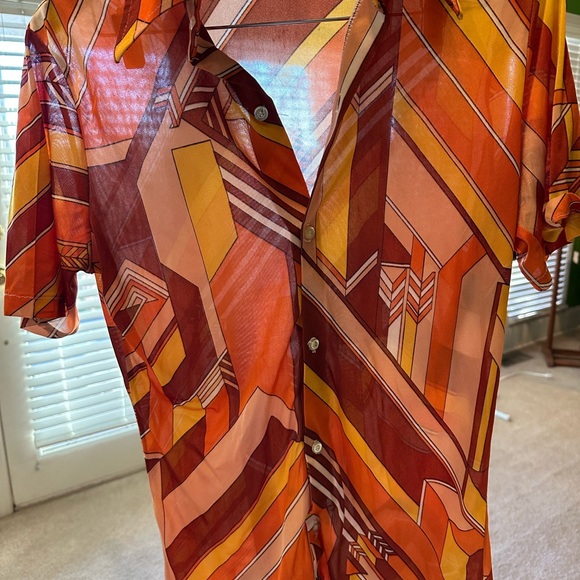 Vintage Geometric Orange Mens Shirt - Picture 3 of 5